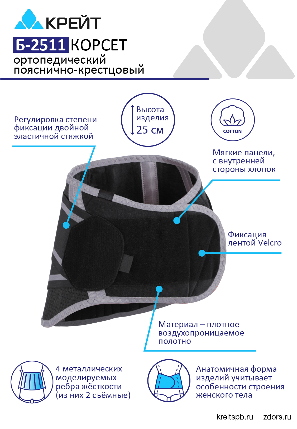 Б-2511 Корсет ортопедический пояснично-крестцовый Б-2511 Корсет ортопедический пояснично-крестцовый